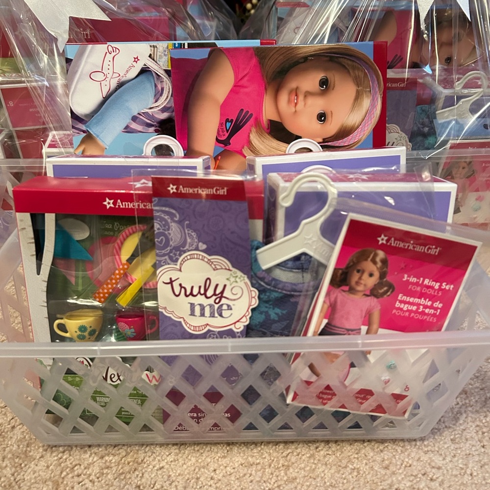AMERICAN GIRL Work, Travel, Tea Time Gift Basket #kidcore #dollaccessories
